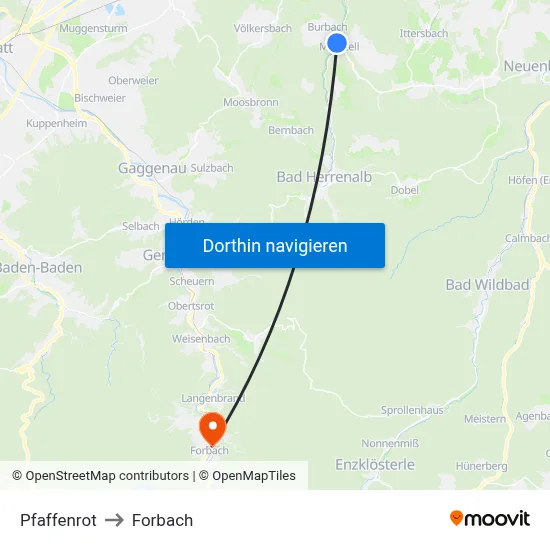 Pfaffenrot to Forbach map