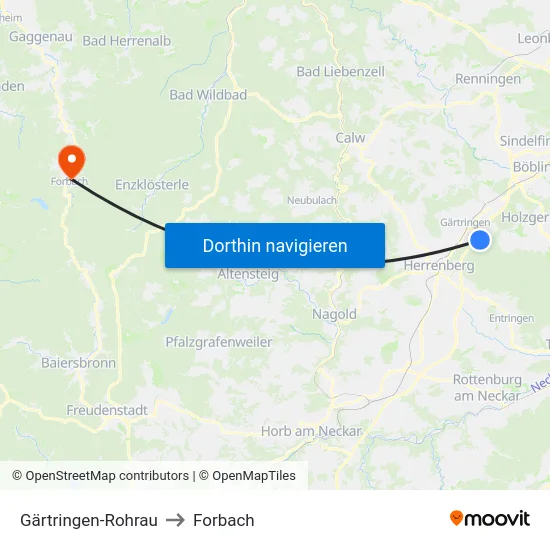 Gärtringen-Rohrau to Forbach map