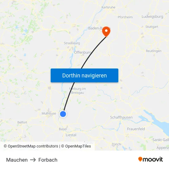 Mauchen to Forbach map