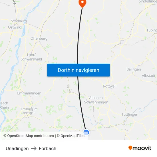 Unadingen to Forbach map