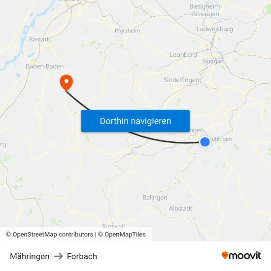 Mähringen to Forbach map