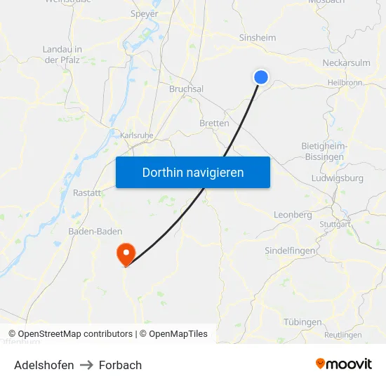 Adelshofen to Forbach map