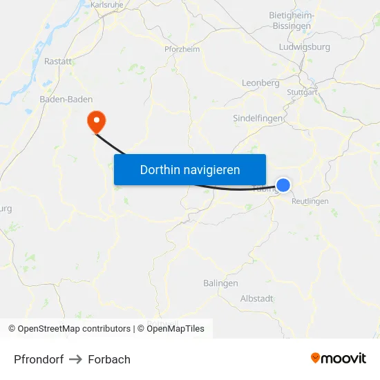 Pfrondorf to Forbach map