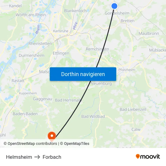 Helmsheim to Forbach map