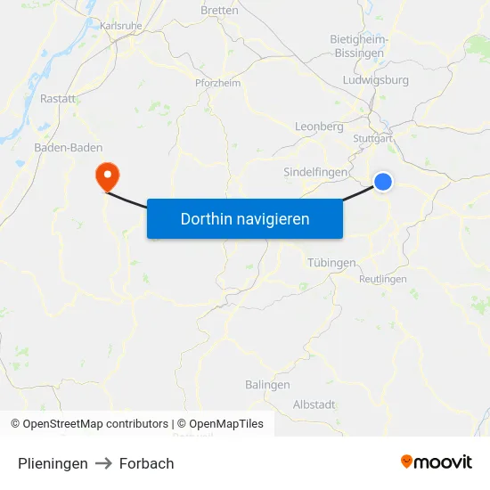 Plieningen to Forbach map