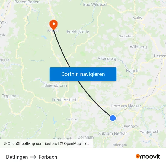 Dettingen to Forbach map