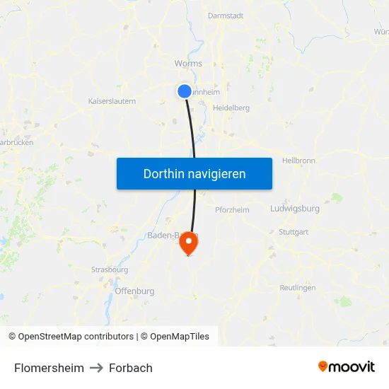 Flomersheim to Forbach map