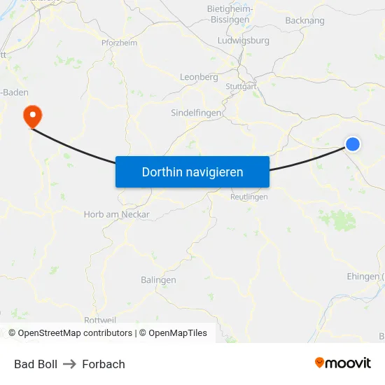 Bad Boll to Forbach map