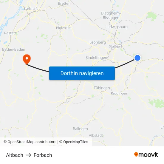 Altbach to Forbach map