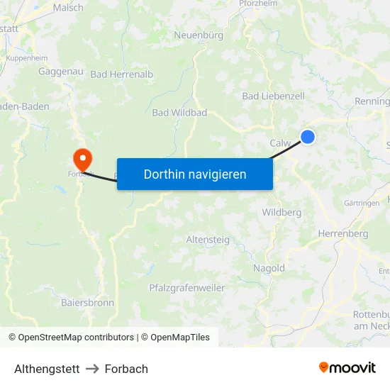 Althengstett to Forbach map