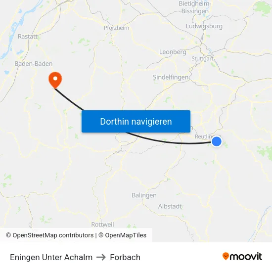 Eningen Unter Achalm to Forbach map