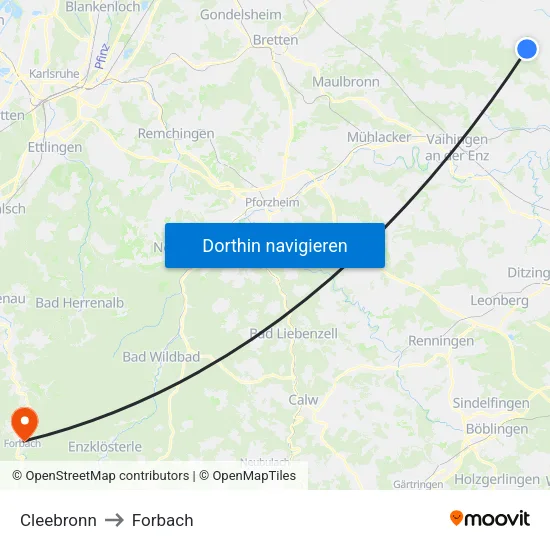 Cleebronn to Forbach map