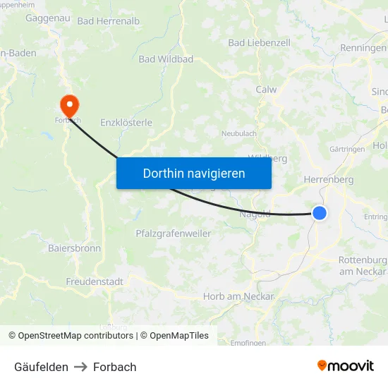 Gäufelden to Forbach map