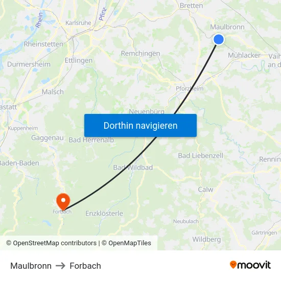 Maulbronn to Forbach map