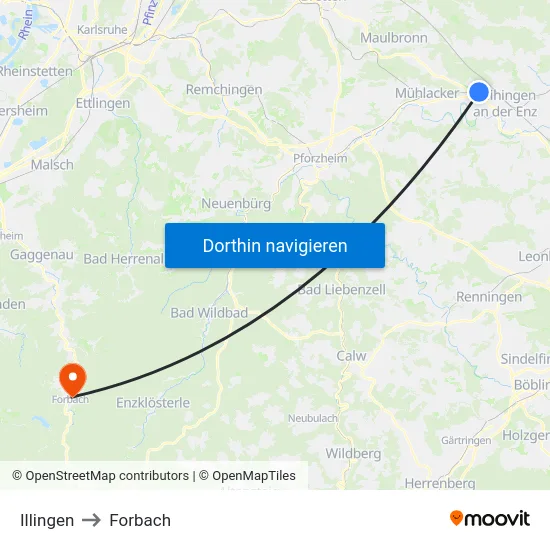 Illingen to Forbach map