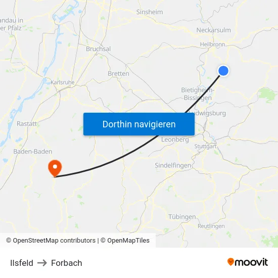 Ilsfeld to Forbach map