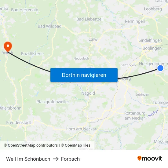 Weil Im Schönbuch to Forbach map