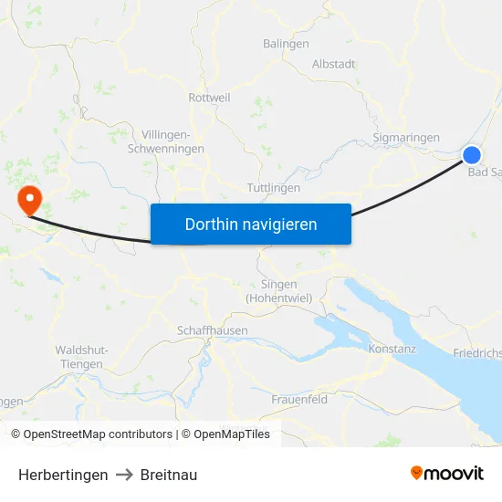 Herbertingen to Breitnau map