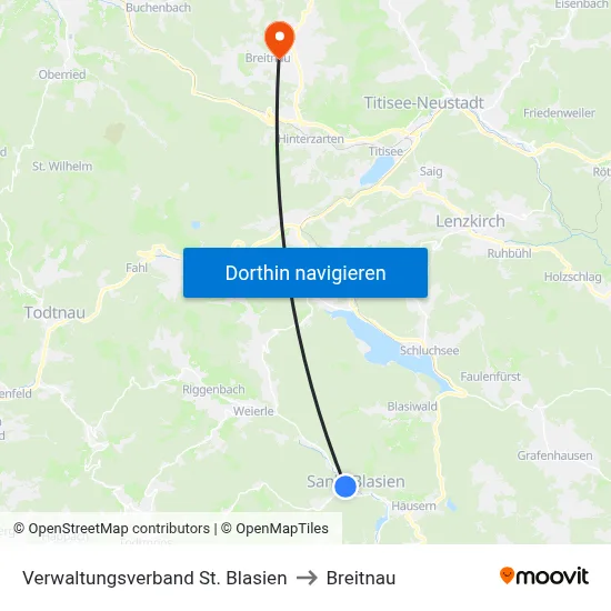 Verwaltungsverband St. Blasien to Breitnau map