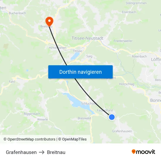 Grafenhausen to Breitnau map