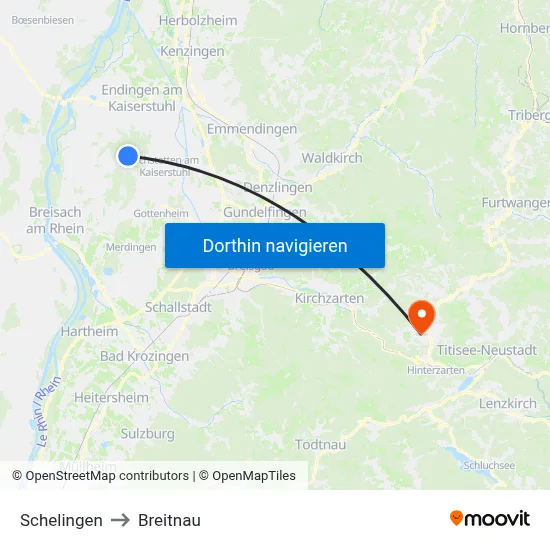 Schelingen to Breitnau map
