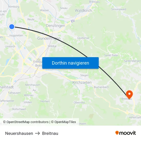 Neuershausen to Breitnau map