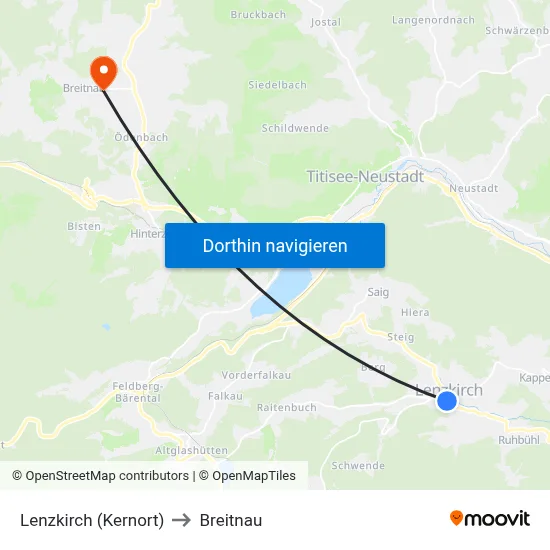 Lenzkirch (Kernort) to Breitnau map
