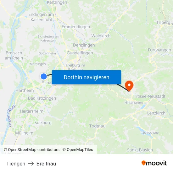 Tiengen to Breitnau map