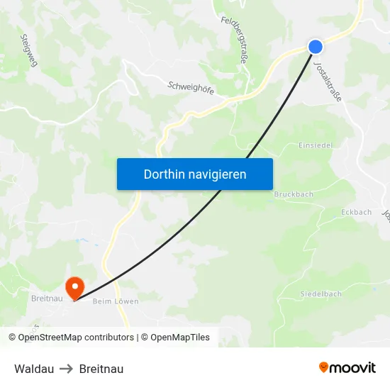 Waldau to Breitnau map