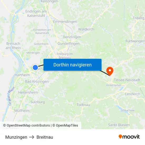 Munzingen to Breitnau map