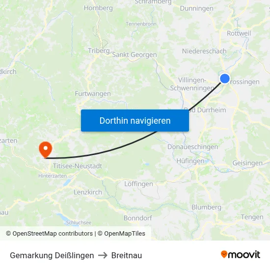 Gemarkung Deißlingen to Breitnau map