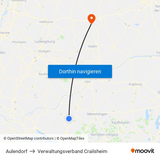 Aulendorf to Verwaltungsverband Crailsheim map