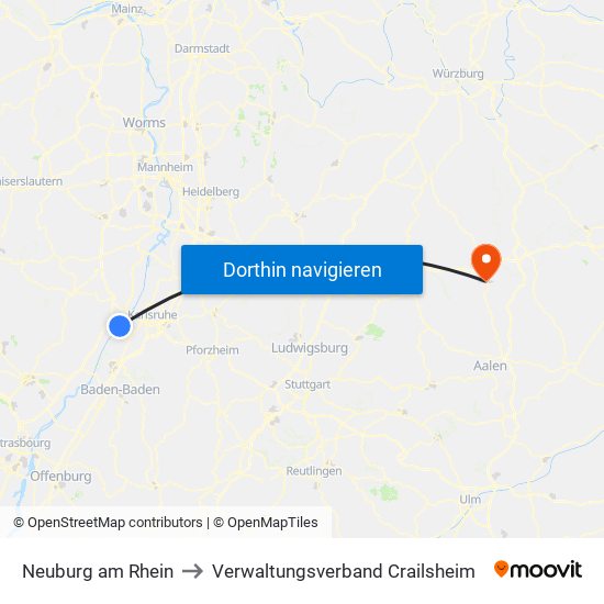 Neuburg am Rhein to Verwaltungsverband Crailsheim map