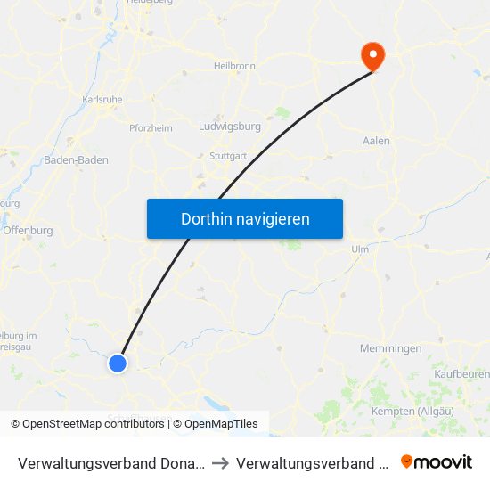 Verwaltungsverband Donaueschingen to Verwaltungsverband Crailsheim map