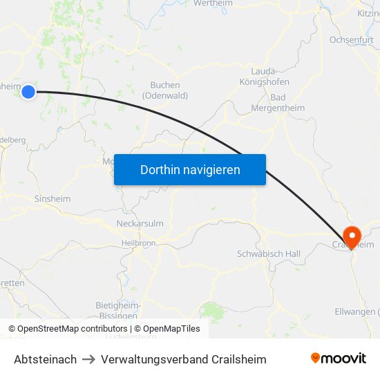 Abtsteinach to Verwaltungsverband Crailsheim map