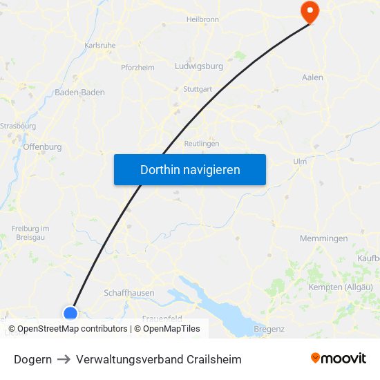 Dogern to Verwaltungsverband Crailsheim map