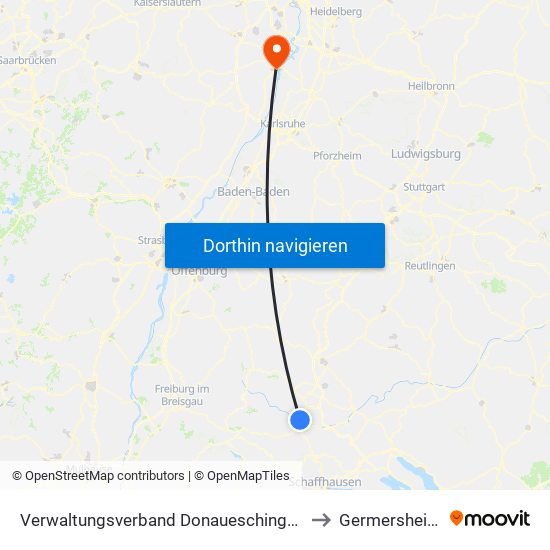 Verwaltungsverband Donaueschingen to Germersheim map