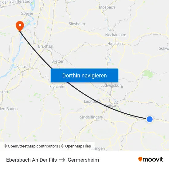 Ebersbach An Der Fils to Germersheim map