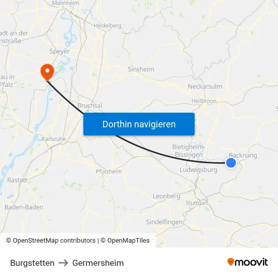 Burgstetten to Germersheim map