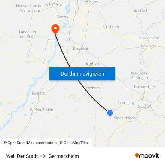 Weil Der Stadt to Germersheim map