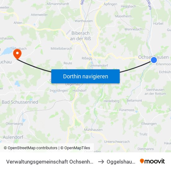 Verwaltungsgemeinschaft Ochsenhausen to Oggelshausen map