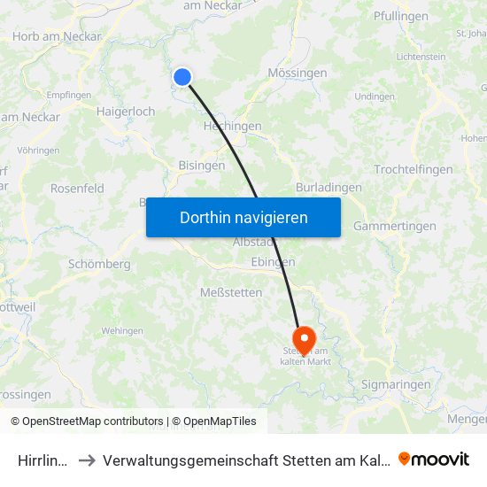 Hirrlingen to Verwaltungsgemeinschaft Stetten am Kalten Markt map