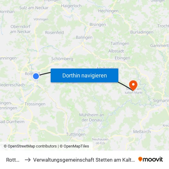 Rottweil to Verwaltungsgemeinschaft Stetten am Kalten Markt map