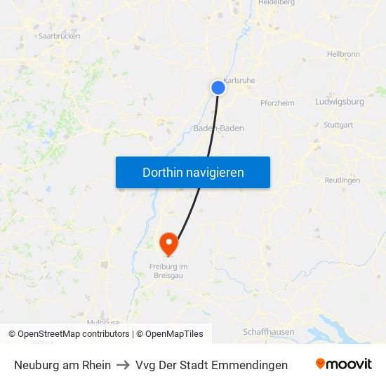 Neuburg am Rhein to Vvg Der Stadt Emmendingen map