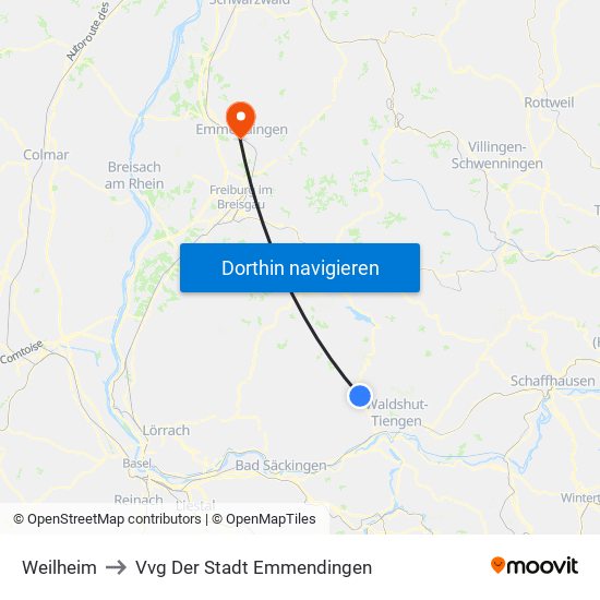 Weilheim to Vvg Der Stadt Emmendingen map