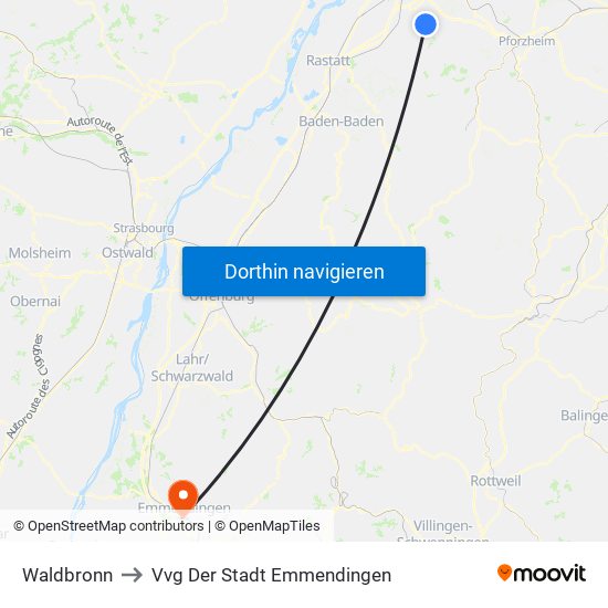 Waldbronn to Vvg Der Stadt Emmendingen map