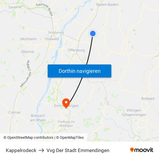 Kappelrodeck to Vvg Der Stadt Emmendingen map