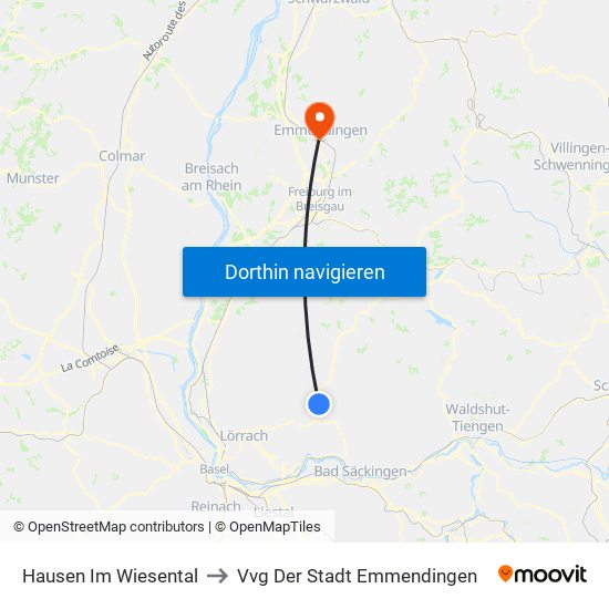Hausen Im Wiesental to Vvg Der Stadt Emmendingen map