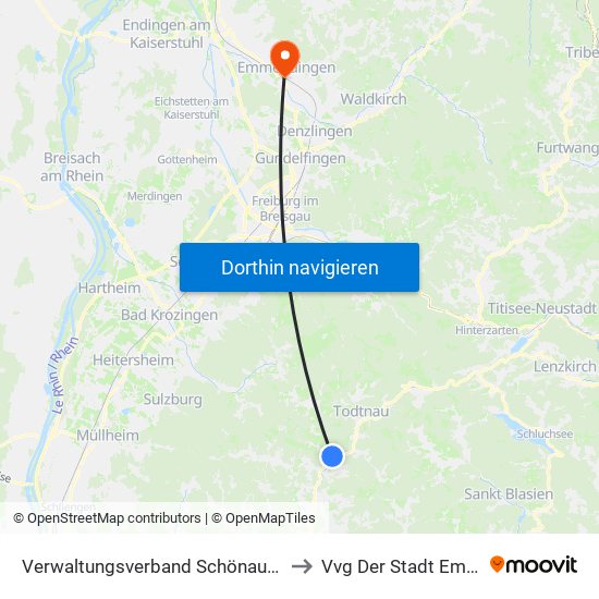 Verwaltungsverband Schönau Im Schwarzwald to Vvg Der Stadt Emmendingen map