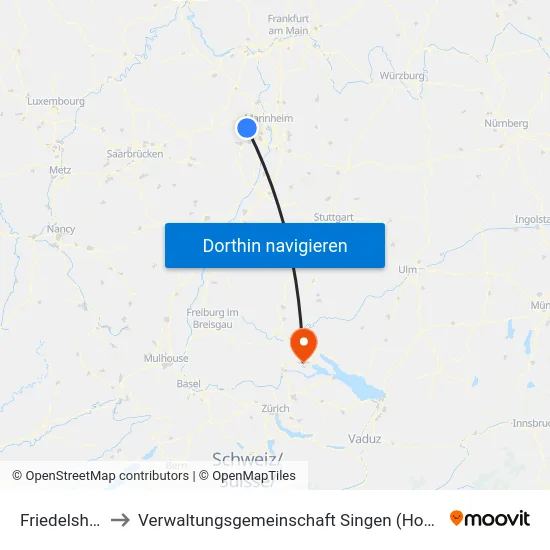 Friedelsheim to Verwaltungsgemeinschaft Singen (Hohentwiel) map